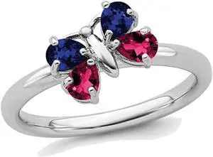 4/5 Carat (ctw) Lab Created Ruby and Lab Created Sapphire Butterfly Ring in Sterling Silver