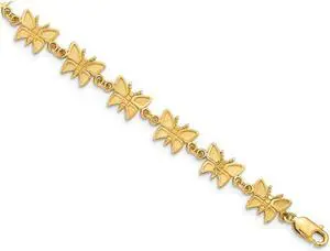 14K Yellow Gold Polished Charm Butterfly Bracelet (7.00 Inches)