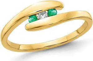 Three Stone Natural Green Emerald Ring 1/20 Carat (ctw) in Polished 14K Yellow Gold