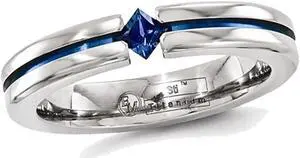 Men's 1/5 Carat (ctw) Natural Blue Sapphire Band Ring in Titanium