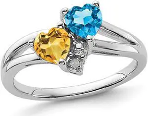 1.00 Carat (ctw) Citrine & Blue Topaz Heart Ring in Sterling Silver