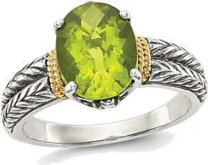 Ladies Natural Peridot Ring in Sterling Silver with 14K Gold Accents