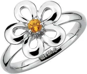 1/10 Carat (ctw) Citrine Flower Ring in Sterling Silver