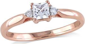 1/4 Carat (ctw) Princess-Cut Created White Sapphire Promise Ring with Diamonds in Rose Plated Sterling Silver