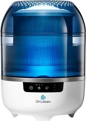 DH Lifelabs Aaira Mini Hydrating Dry Air Purifier, Eliminates 99.9% of Bacteria Viruses Mold, Cleans Moisturizes Air, Odor Eliminator Smoke Pets, 323 Sq Ft for Large Room Bedroom Home