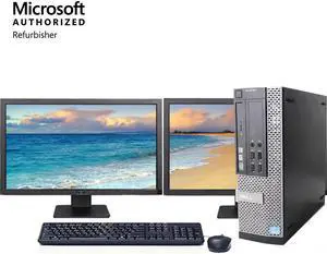 Dell Desktop Computer Dell OptiPlex 9020 SFF Intel Core i5 4570 (3.30GHz) - 4th Gen, 16 GB RAM, 256SSD HDD, DVDRW Windows 10 Professional (Win 10 Pro) With Dual 20" LCD Monitors. USB Keyboard-Mouse