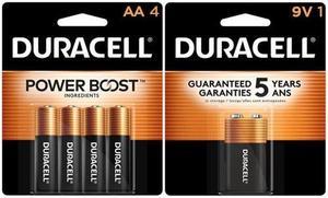 4 AA + 1 9 Volt Duracell Alkaline Battery Combo (On Cards)