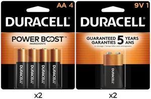 8 AA + 2 9 Volt Duracell Alkaline Battery Combo (On Cards)