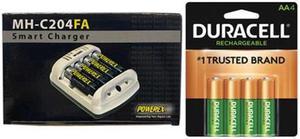 Powerex MH-C204FA AA / AAA Smart Battery Charger & 4 AA Duracell Rechargeable (DX1500) Batteries (2500 mAh)