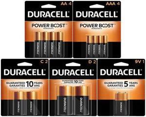 8 AA + 8 AAA + 4 C + 4 D + 2 9 Volt Duracell Alkaline Battery Combo (On Cards)