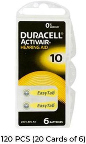 120-Pack Size 10 Duracell Activair (DA10) Easy Tab Hearing Aid Batteries (20 Cards of 6)