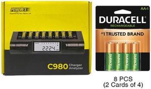 Powerex C980 Smart Charger & 8 AA Duracell Rechargeable (DX1500) Batteries (2500 mAh)