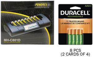 Powerex MH-C801D 8-Cell Charger & 8 AAA Duracell Rechargeable (DX2400) Batteries (900 mAh)