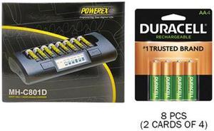 Powerex MH-C801D 8-Cell Charger & 8 AA Duracell Rechargeable (DX1500) Batteries (2500 mAh)