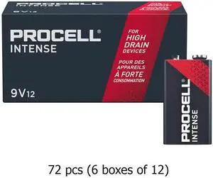 72-Pack 9 Volt Duracell Procell Intense PX1604 Alkaline Batteries (6 Boxes of 12)