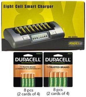 Powerex MH-C800S Eight Slot Smart Charger & 8 AAA (900 mAh) + 8 AA (2500 mAh) Duracell Rechargeable Batteries