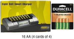 Powerex MH-C800S Eight Slot Smart Charger & 16 AA Duracell Rechargeable (DX1500) Batteries (2500 mAh)