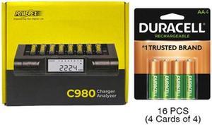 Powerex C980 Smart Charger & 16 AA Duracell Rechargeable (DX1500) Batteries (2500 mAh)