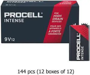 144-Pack 9 Volt Duracell Procell Intense PX1604 Alkaline Batteries (12 Boxes of 12)