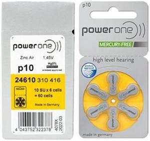 Size p10 PowerOne Hearing Aid Batteries (60 pcs - 1 Box)