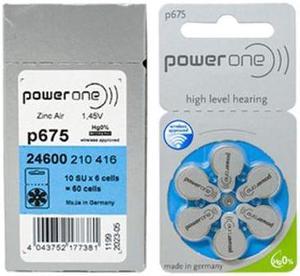 Size p675 PowerOne Hearing Aid Batteries (60 pcs - 1 Box)