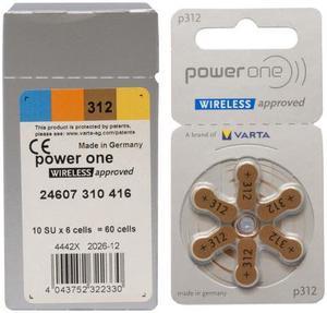 Size P312 PowerOne Hearing Aid Batteries (60 pcs - 1 Box)