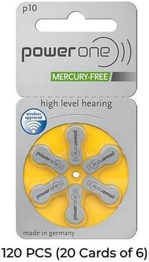 120-Pack Size p10 PowerOne Hearing Aid Batteries (20 Cards of 6)