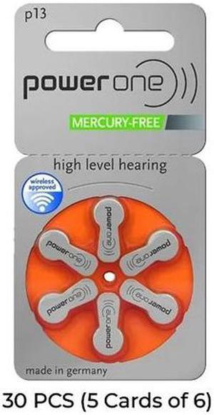 30-Pack Size P13 PowerOne Hearing Aid Batteries (5 Cards of 6)