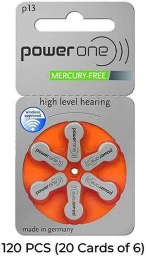 120-Pack Size P13 PowerOne Hearing Aid Batteries (20 Cards of 6)