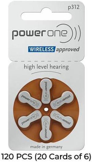 120-Pack Size P312 PowerOne Hearing Aid Batteries (20 Cards of 6)