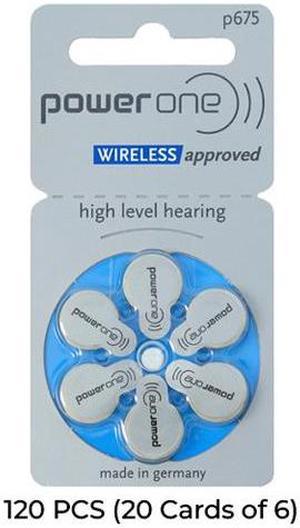 120-Pack Size p675 PowerOne Hearing Aid Batteries (20 Cards of 6)