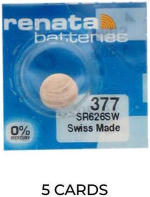 5-Pack 377 / SR626SW Renata Silver Oxide Button Batteries