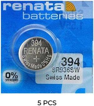 5-Pack 394 (SR936SW) Renata Silver Oxide Button Batteries