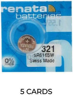 5-Pack 321 / SR616SW Renata Silver Oxide Button Batteries