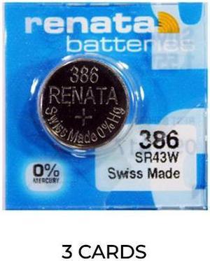 3-Pack 386 / 301 / SR43SW Renata Silver Oxide Button Batteries