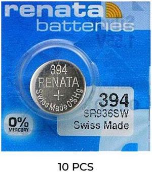 10-Pack 394 (SR936SW) Renata Silver Oxide Button Batteries