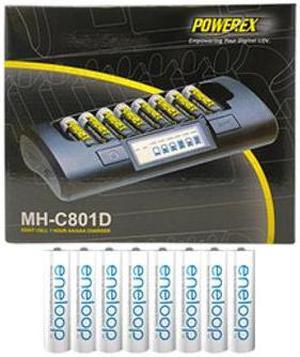 Powerex MH-C801D Eight Slot Smart Charger & 8 AA NiMH Panasonic (Sanyo) Eneloop Rechargeable Batteries (2000 mAh)