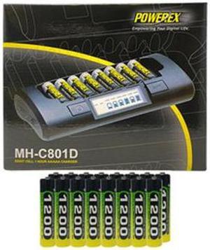 Powerex MH-C801D 8-Cell Charger & 16 AAA NiMH Panasonic (Sanyo) Eneloop Rechargeable Batteries (800 mAh)