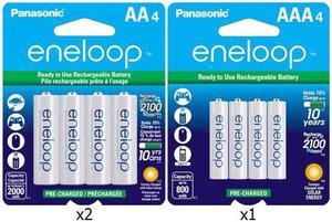 8 x AA (2000 mAh) + 4 x AAA (800 mAh) NiMH Panasonic Eneloop Battery Combo