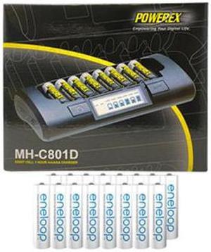 Powerex MH-C801D Eight Slot Smart Charger & 16 AA NiMH Panasonic (Sanyo) Eneloop Rechargeable Batteries (2000 mAh)