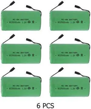 6-Pack Sub C NiMH 2500 mAh Batteries with Tabs
