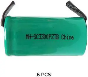 6-Pack Sub C NiMH Batteries with Tabs (3300 mAh)