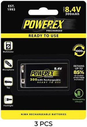 3-Pack 9 Volt Powerex NiMH Rechargeable Batteries (300mAh)