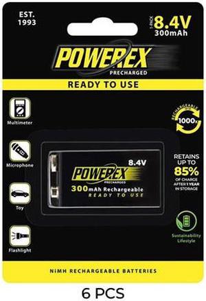 6-Pack 9 Volt Powerex NiMH Rechargeable Batteries (300mAh)