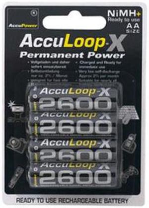 AA NiMH AccuPower AccuLoop-X 2600 mAh Rechargeable Batteries (4 Card)