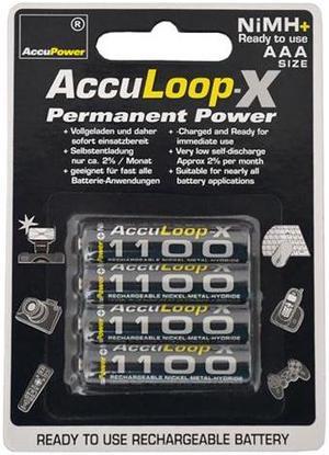 AAA AccuPower AccuLoop-X 1100 mAh NiMH Batteries (4 Card)