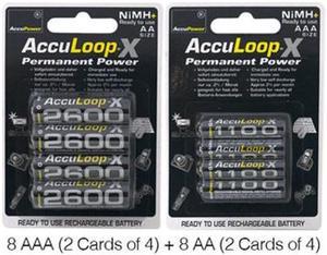 8 x AAA (1100 mAh) + 8 x AA (2600 mAh) AccuPower AccuLoop-X NiMH Battery Combo