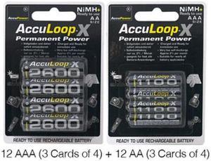 12 x AAA (1100 mAh) + 12 x AA (2600 mAh) AccuPower AccuLoop-X NiMH Battery Combo