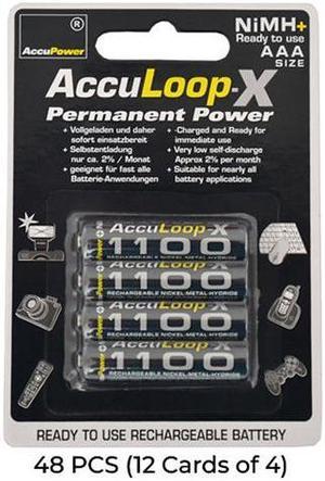 48-Pack AAA AccuPower AccuLoop-X 1100 mAh NiMH Batteries (12 Cards of 4)