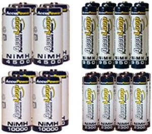 8 AA (2600 mAh) + 8 AAA (1100 mAh) + 4 C (4500 mAh) + 4 D (10000 mAh) NiMH AccuLoop Batteries